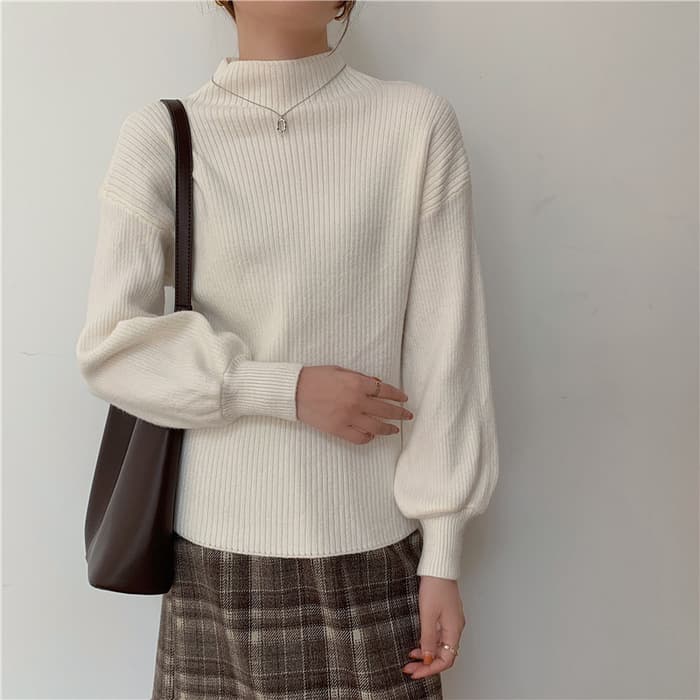 骨格ウェーブ服ハイネックニットトップス