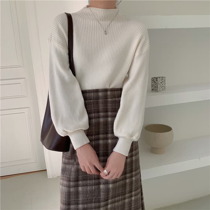 骨格ウェーブ服ハイネックニットトップス