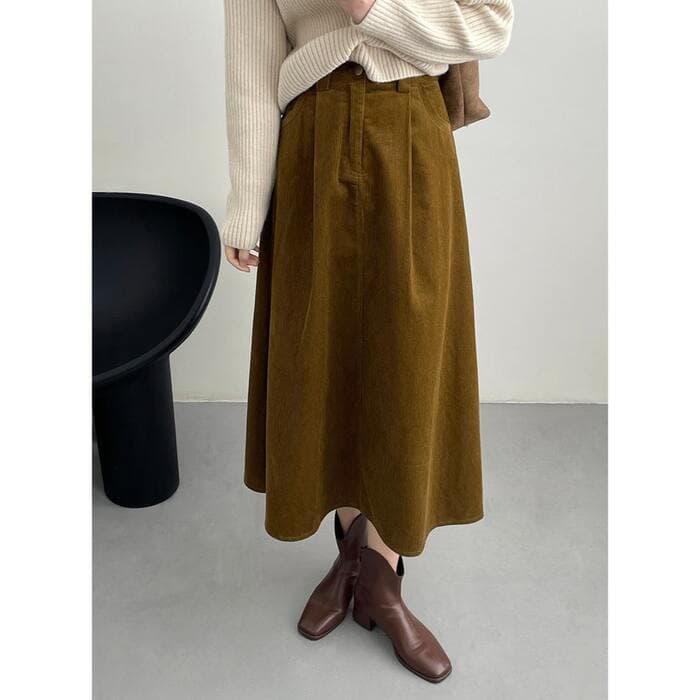 骨格ウェーブコーデュロイハイウエストフレアスカート