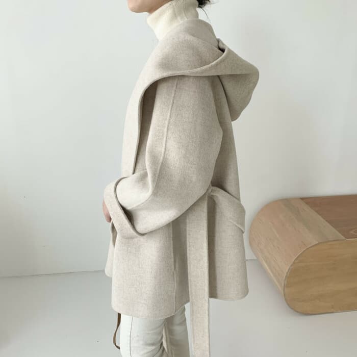 骨格ウェーブ服ベルト付きビックカラーアウターコート