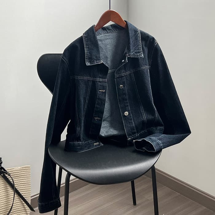 骨格ウェーブデニムショート丈ジャケット