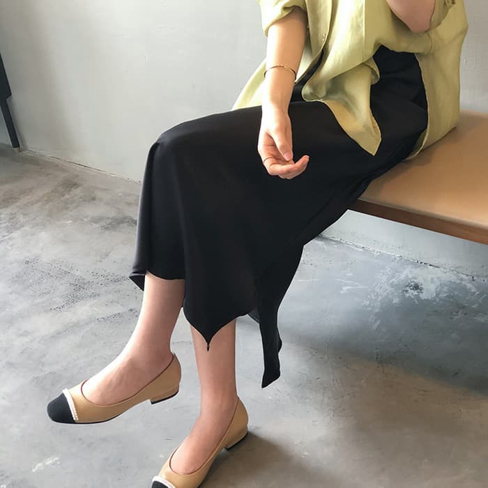 骨格ウェーブサテンAラインスカート