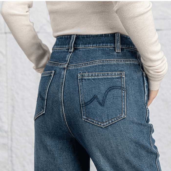 骨格ウェーブハイウエストワイドレッグデニムパンツ