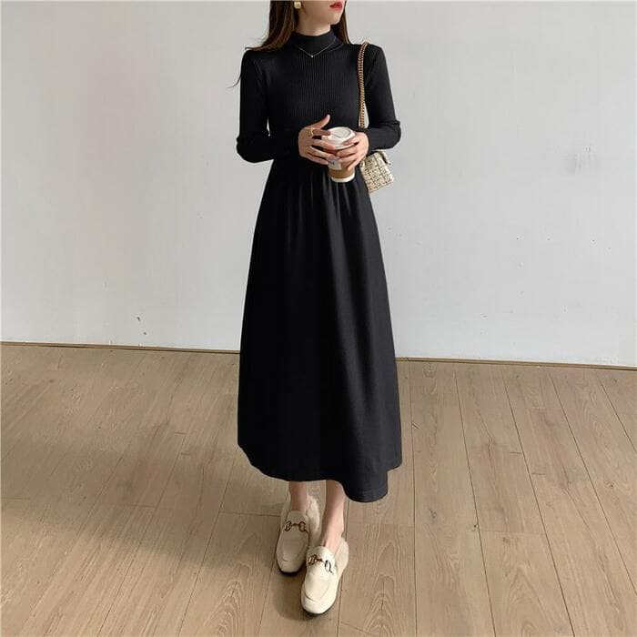 骨格ウェーブ服ニットフレアワンピース