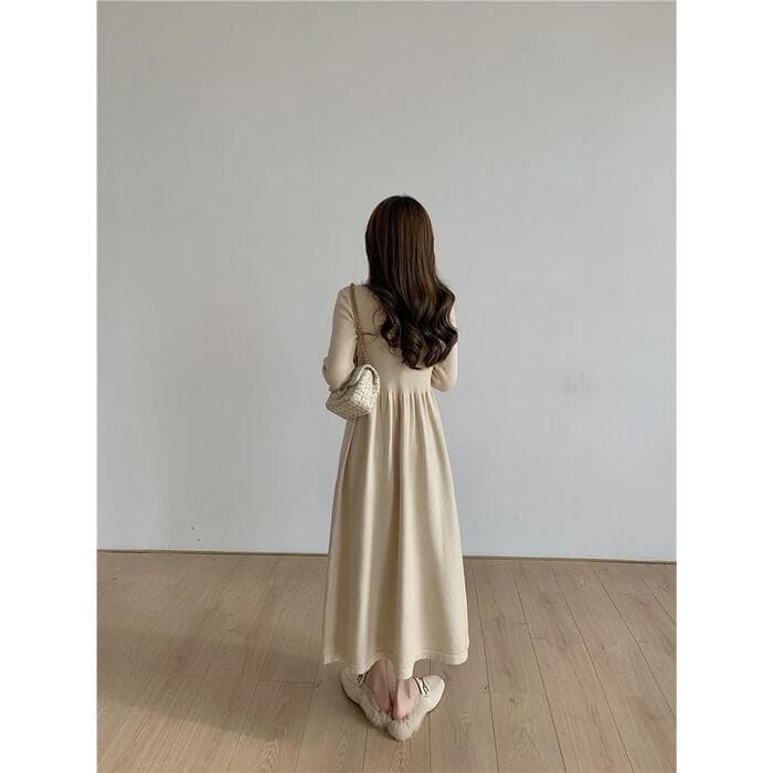 骨格ウェーブ服ニットフレアワンピース