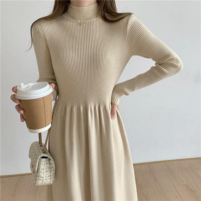 骨格ウェーブ服ニットフレアワンピース