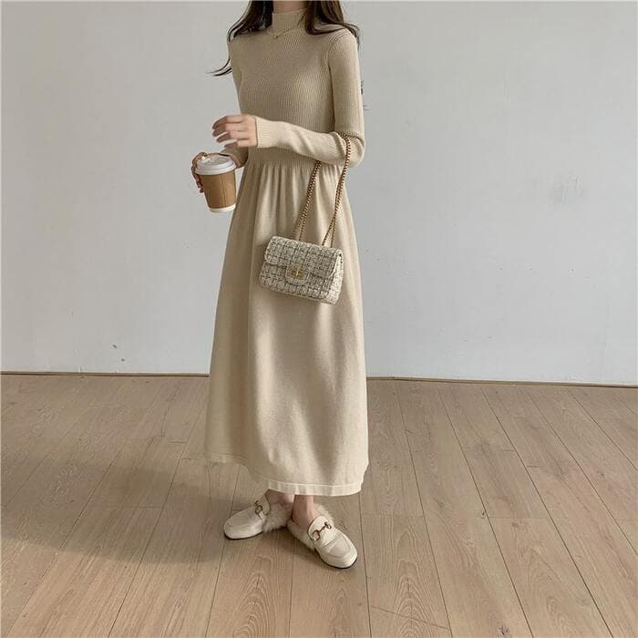 骨格ウェーブ服ニットフレアワンピース