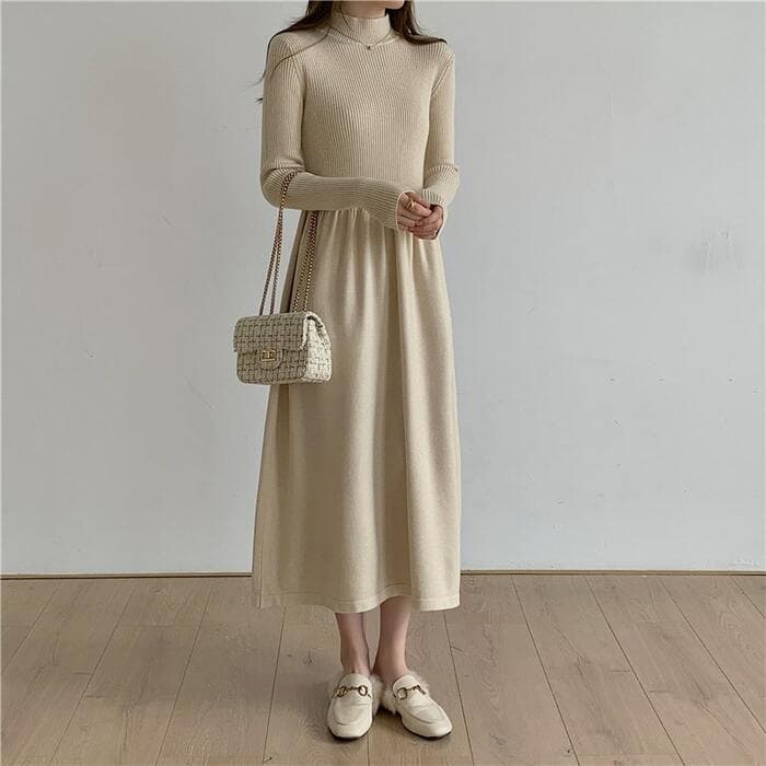 骨格ウェーブ服ニットフレアワンピース