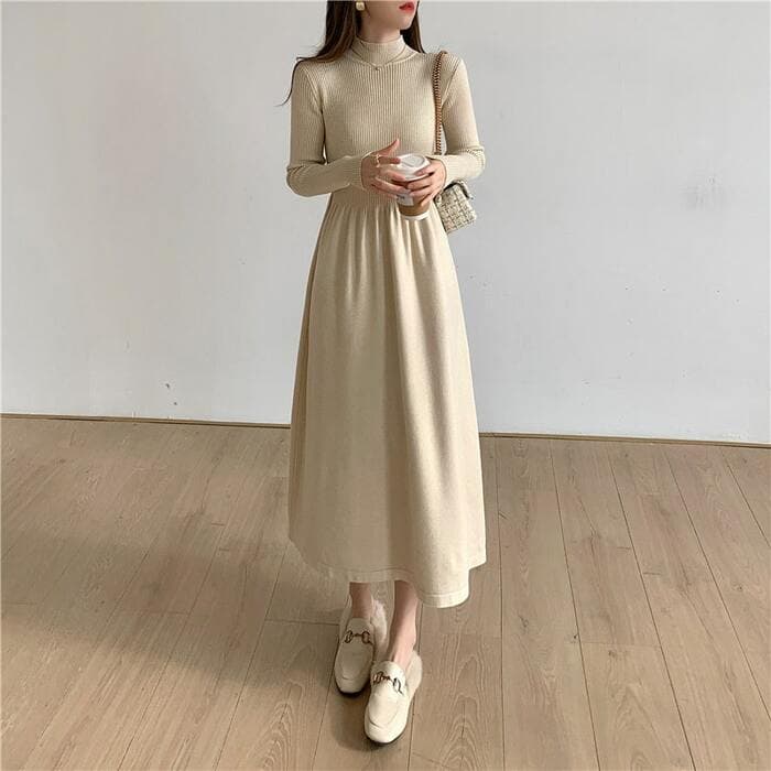 骨格ウェーブ服ニットフレアワンピース