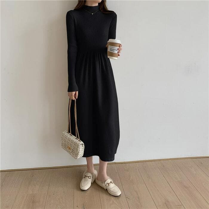 骨格ウェーブ服ニットフレアワンピース