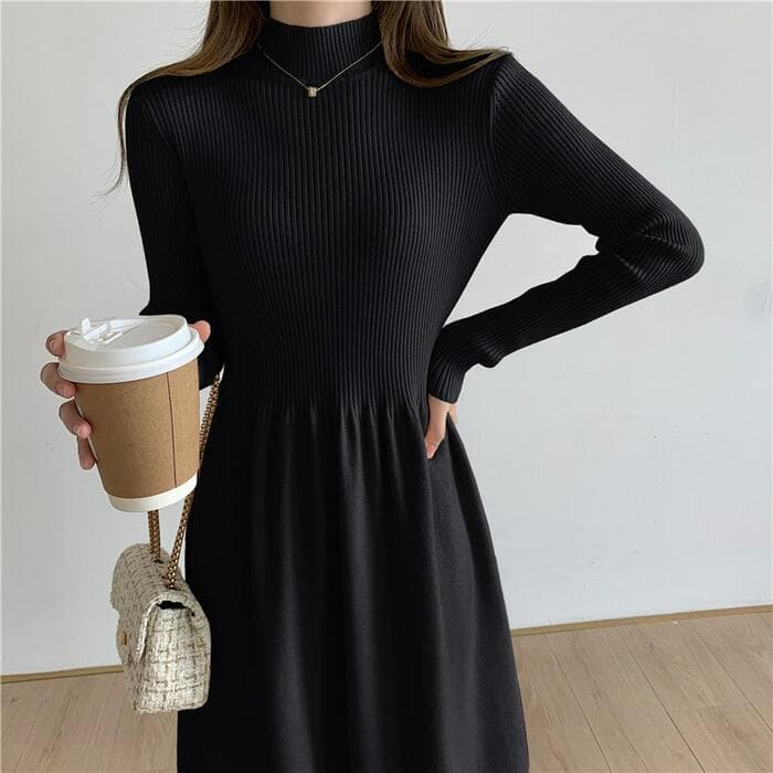 骨格ウェーブ服ニットフレアワンピース