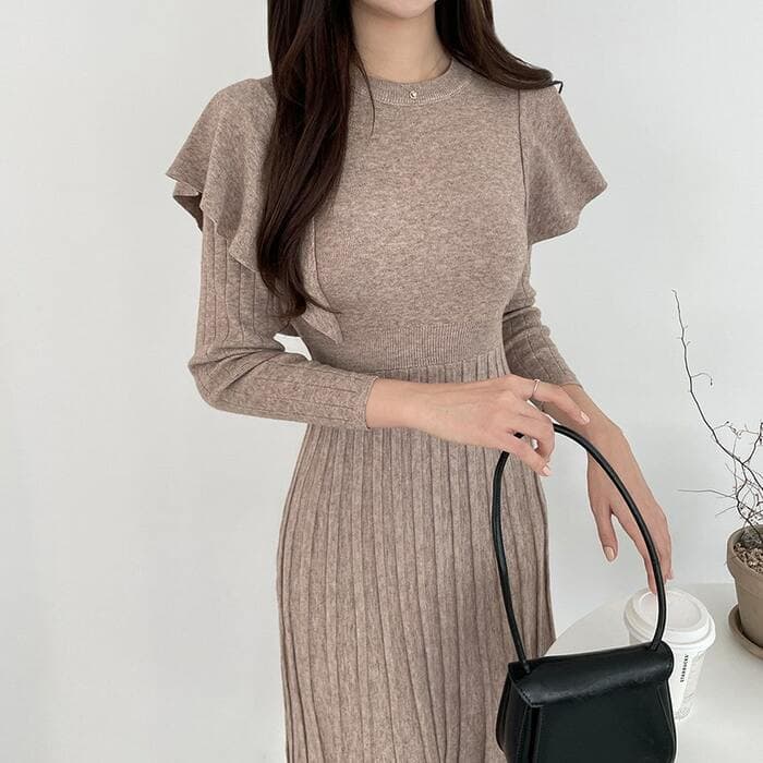 骨格ウェーブ服フリルロングワンピース