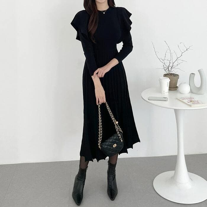 骨格ウェーブ服フリルロングワンピース