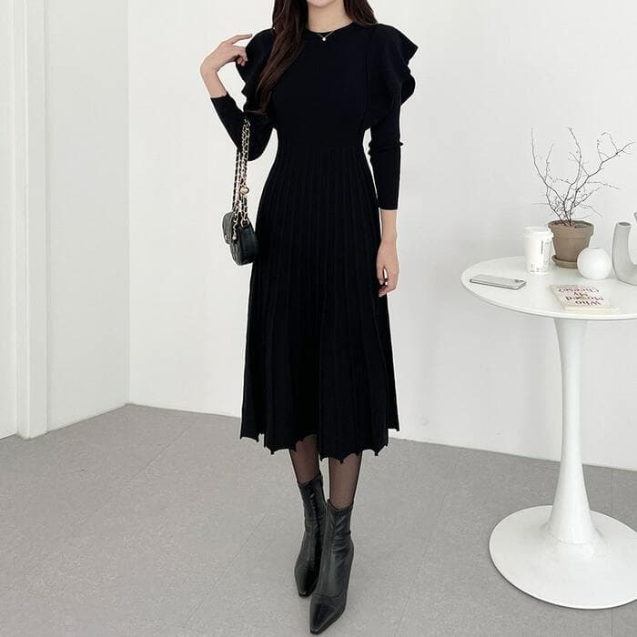 骨格ウェーブ服フリルロングワンピース