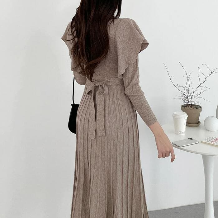 骨格ウェーブ服フリルロングワンピース