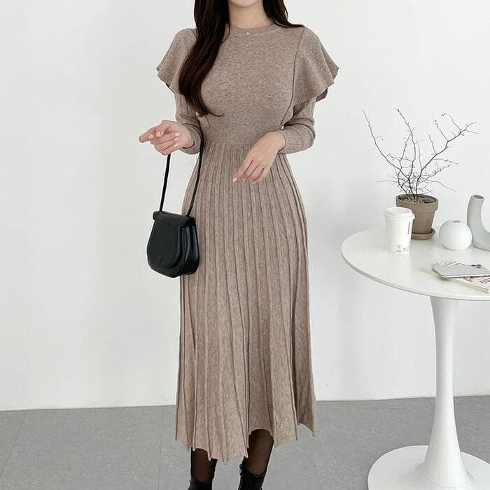 骨格ウェーブ服フリルロングワンピース