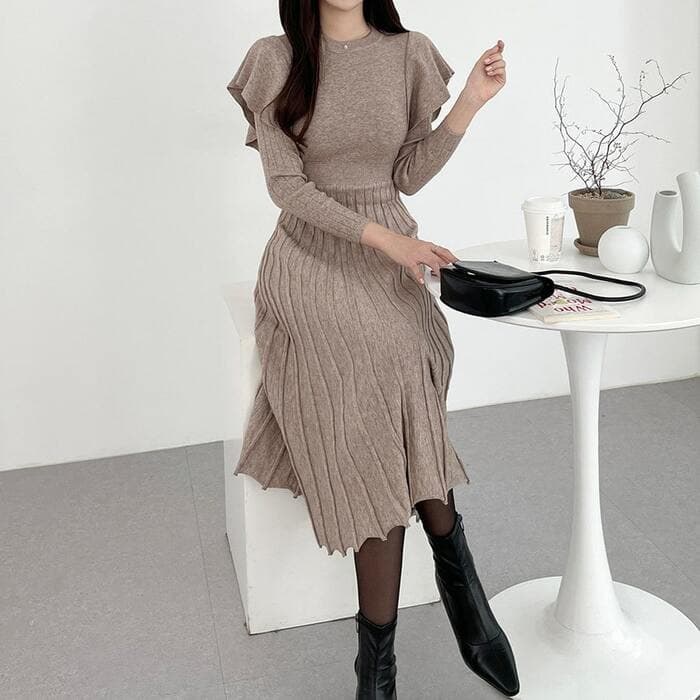 骨格ウェーブ服フリルロングワンピース