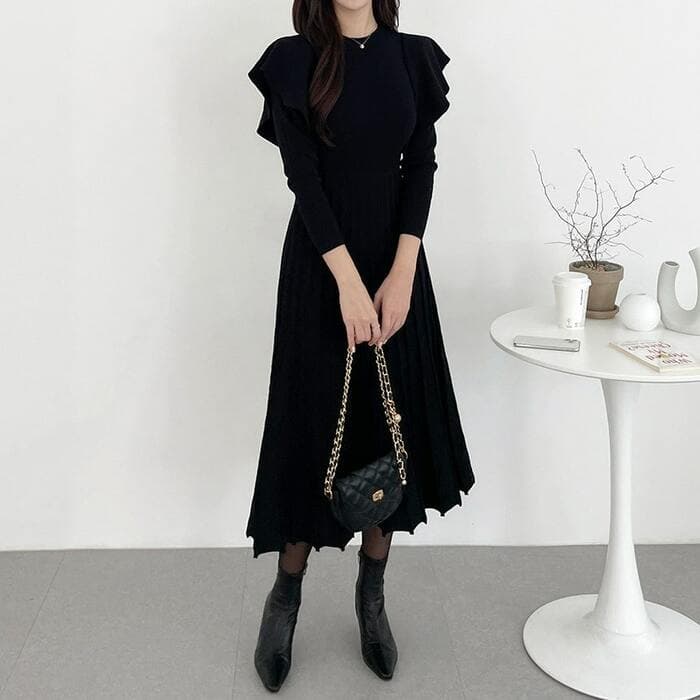 骨格ウェーブ服フリルロングワンピース