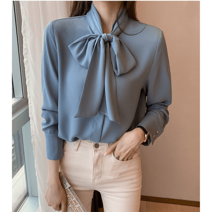 骨格ウェーブ服カラーボウタイブラウス