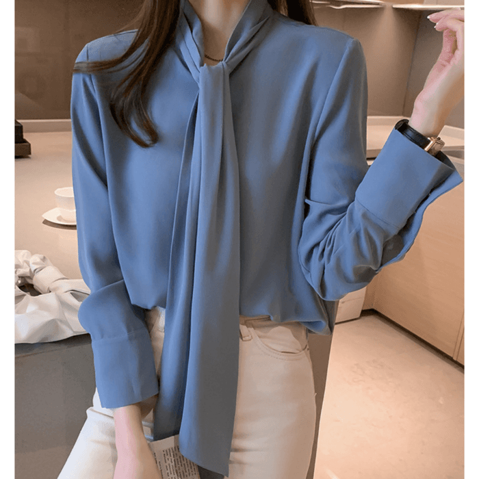 骨格ウェーブ服カラーボウタイブラウス