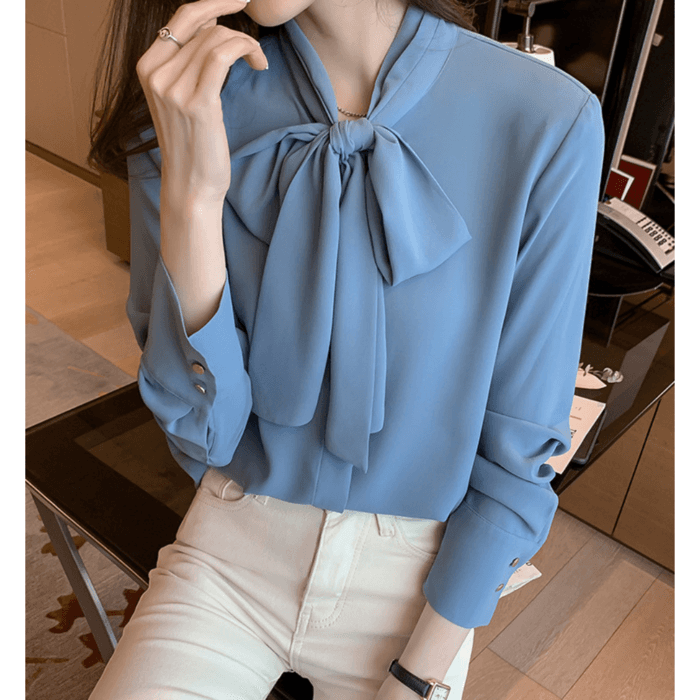 骨格ウェーブ服カラーボウタイブラウス