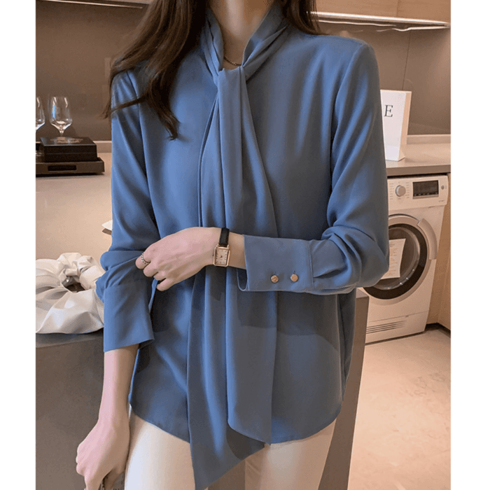 骨格ウェーブ服カラーボウタイブラウス