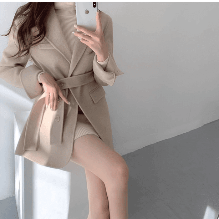 骨格ウェーブ服ウエストマークカラーアウター