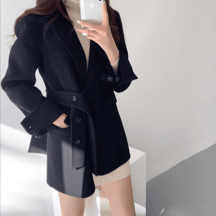 骨格ウェーブ服ウエストマークカラーアウター