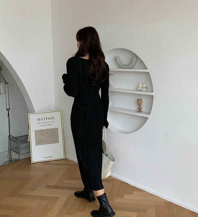 骨格ウェーブ服 ウエストマークラインワンピース