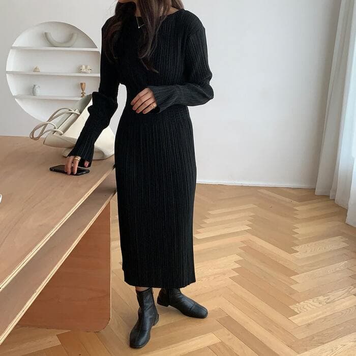 骨格ウェーブ服 ウエストマークラインワンピース
