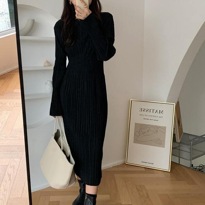 骨格ウェーブ服 ウエストマークラインワンピース