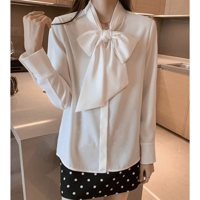 骨格ウェーブ服カラーボウタイブラウス