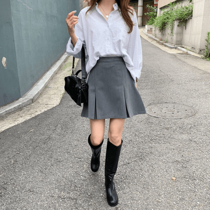 骨格ウェーブタックプリーツミニスカート