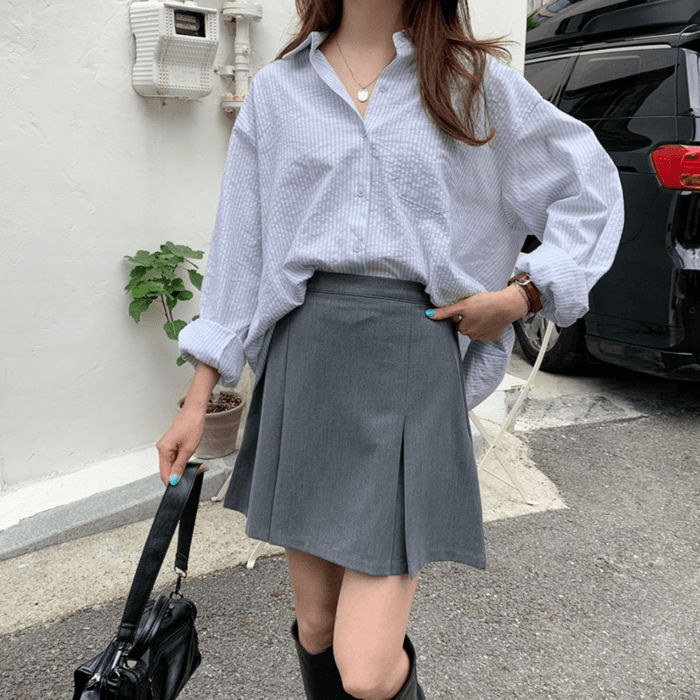 骨格ウェーブタックプリーツミニスカート