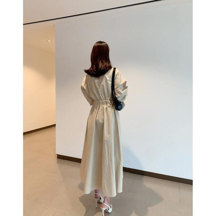 骨格ウェーブ服ウエストタックカラーワンピース