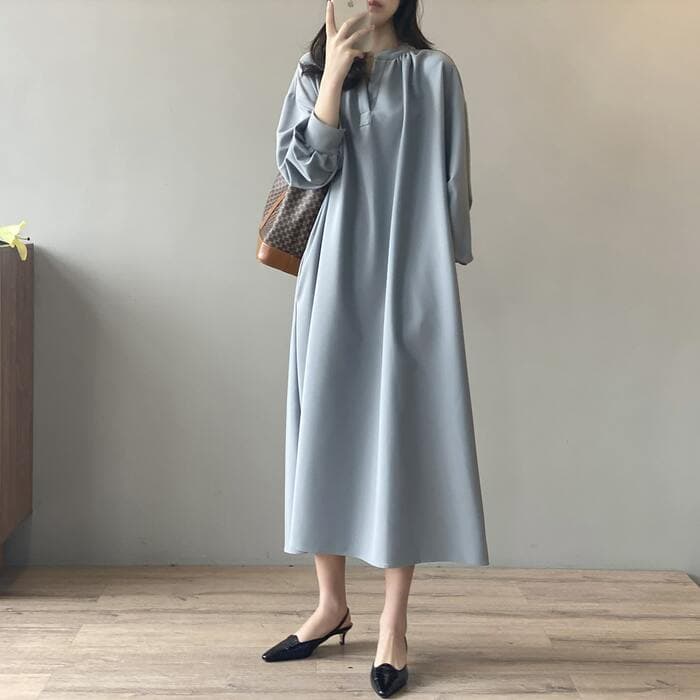 骨格ウェーブ服ウエストマークVネックワンピース