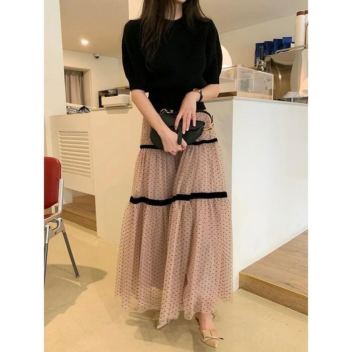 骨格ウェーブシアーティアードロングスカート