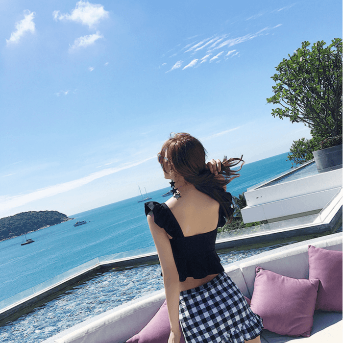 骨格ウェーブギンガムチェックビスチェ水着