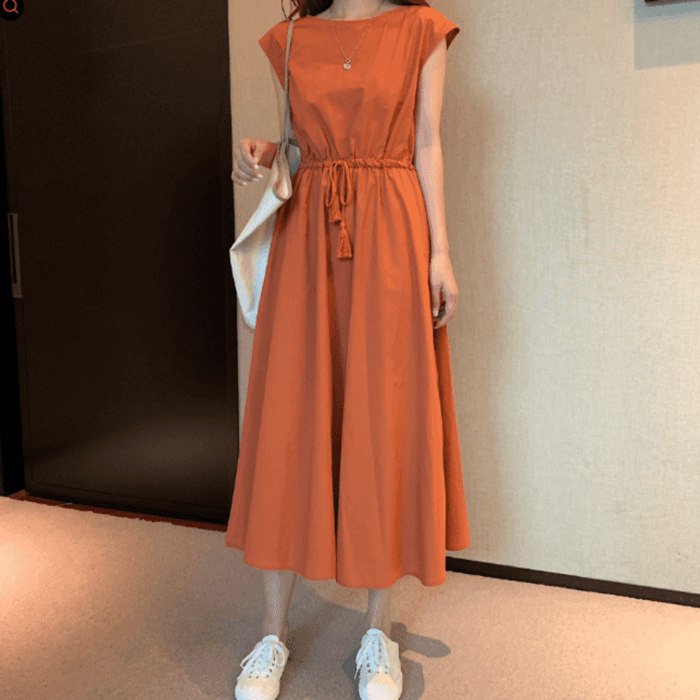 骨格ウェーブフレンチススリーブロングワンピース