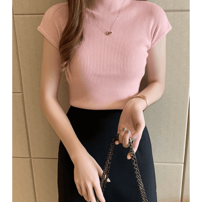 骨格ウェーブ服ハイネックカラーニットトップス