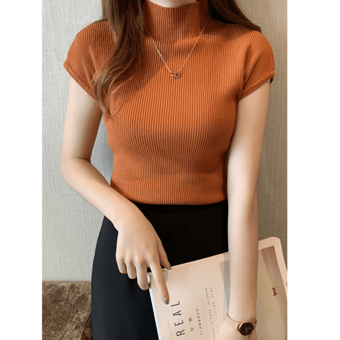 骨格ウェーブ服ハイネックカラーニットトップス