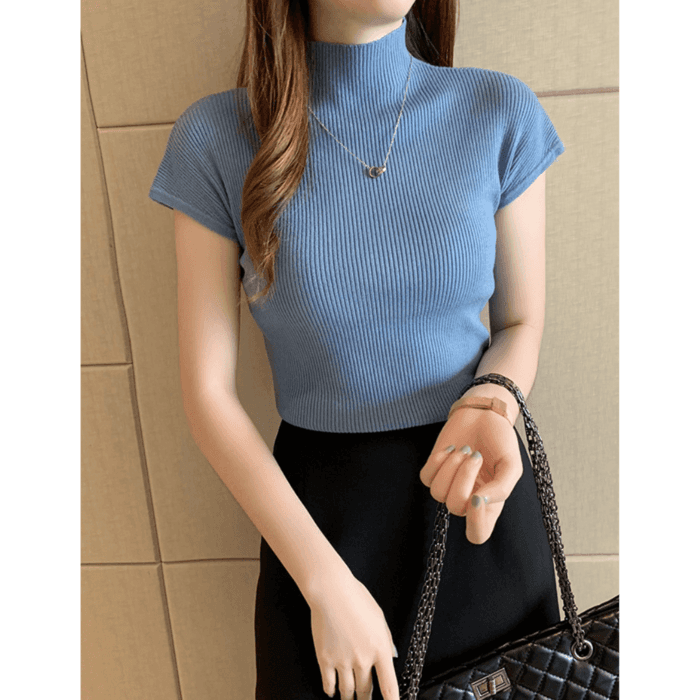 骨格ウェーブ服ハイネックカラーニットトップス