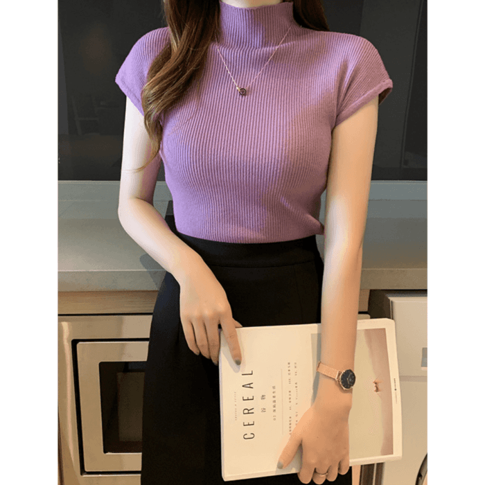 骨格ウェーブ服ハイネックカラーニットトップス