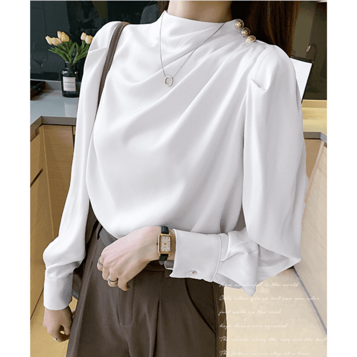 骨格ウェーブ服タックネックトップス