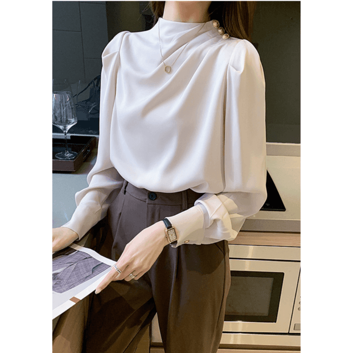 骨格ウェーブ服タックネックトップス