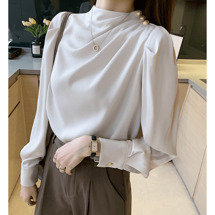 骨格ウェーブ服タックネックトップス