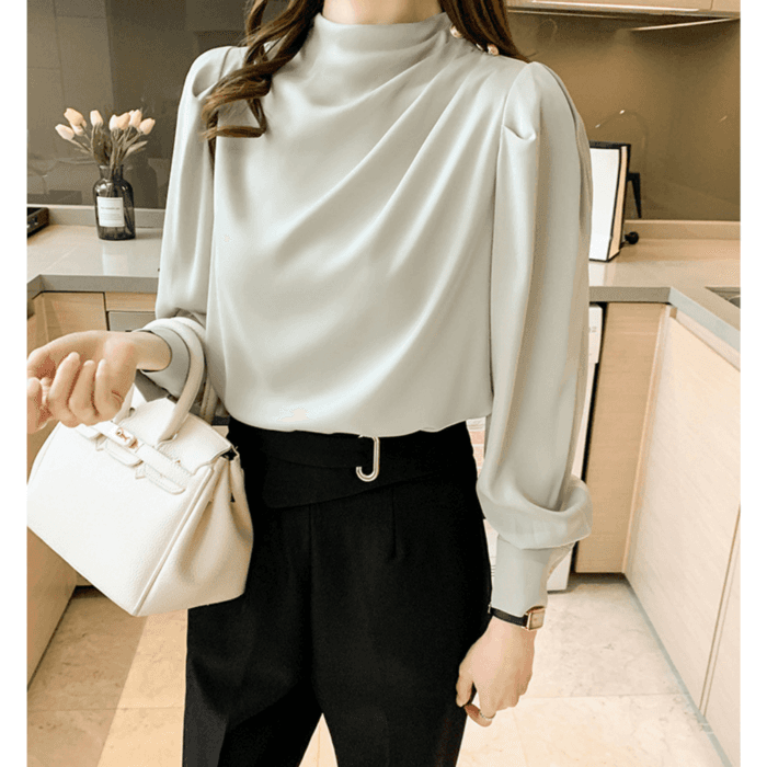 骨格ウェーブ服タックネックトップス