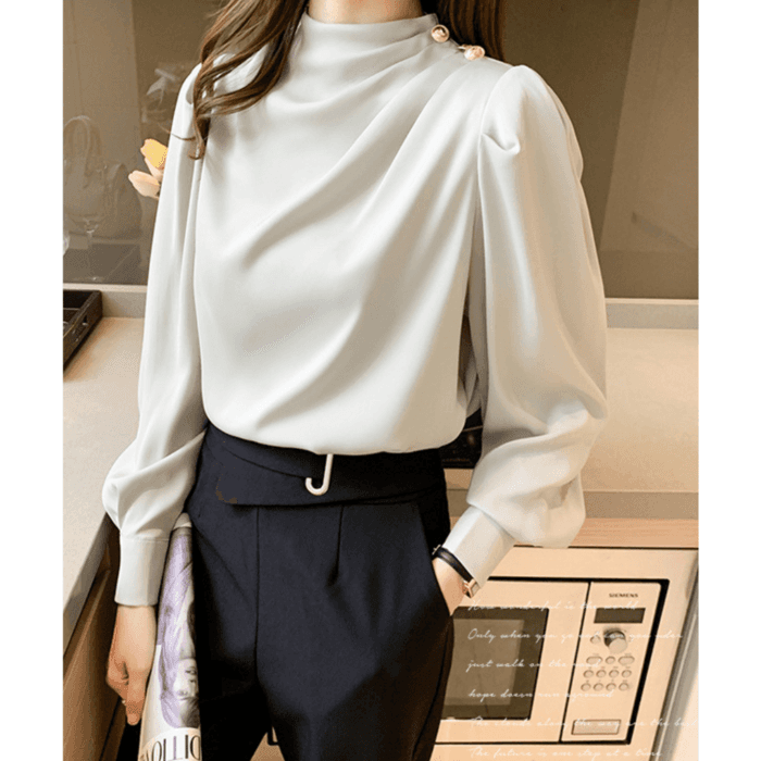 骨格ウェーブ服タックネックトップス