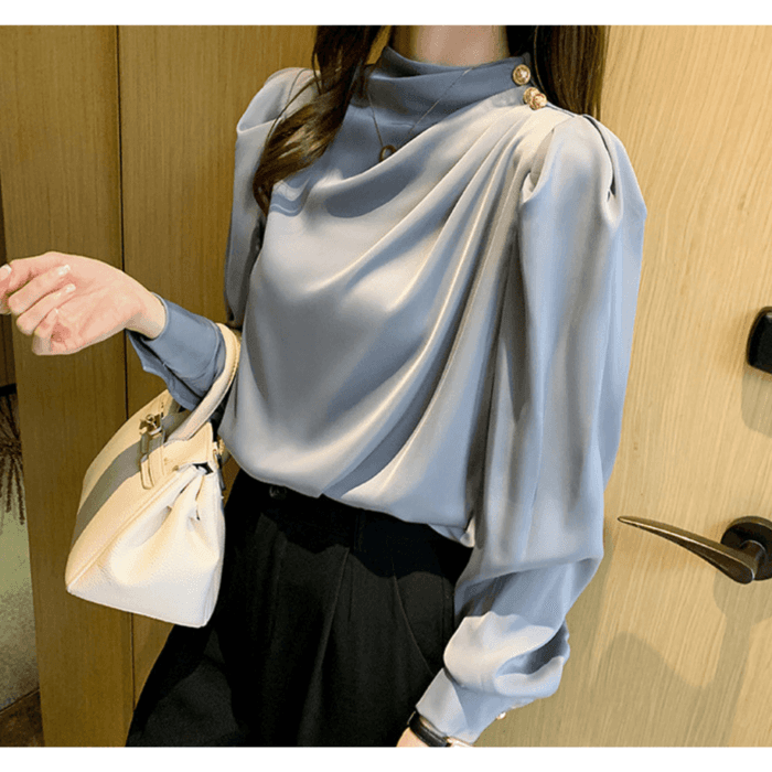 骨格ウェーブ服タックネックトップス