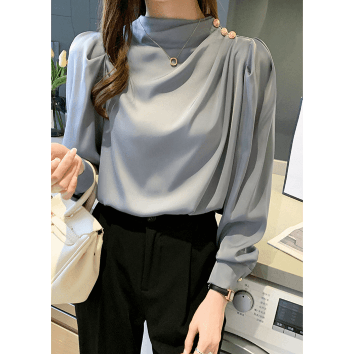 骨格ウェーブ服タックネックトップス